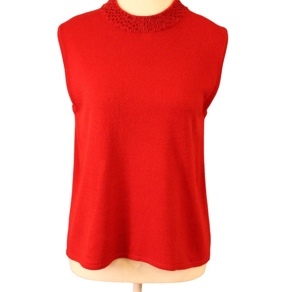 Designers Originals Sleeveless Mockneck Beaded Knit Top sz Petite L